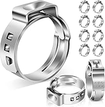 Pack of 10 Single-Ear Clamps 12.8 - 15.3 mm, 304 Stainless Steel Clamps, Ear Clamps, Single Ear, Continuous Pipe Clamps, Hose Clamp, Adjustable Clamp, Fuel Line Clip