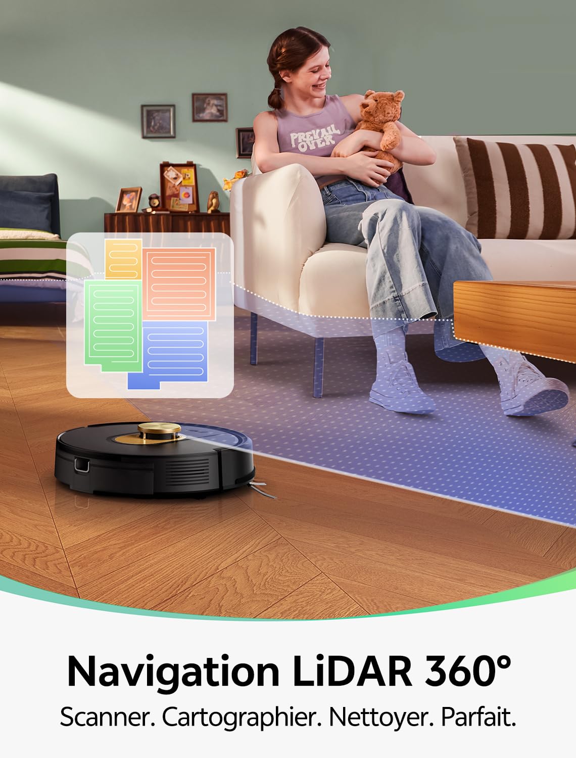 Vexilar Cleanova W9 Robot Aspirateur Laveur, 8000Pa/150Min Aspirateur Robot, Navigation LiDAR avec Cartographie, Zones Virtuelles, Alexa/APP/WiFi, Idéal pour Sols Durs,Tapis et Poils d’Animaux