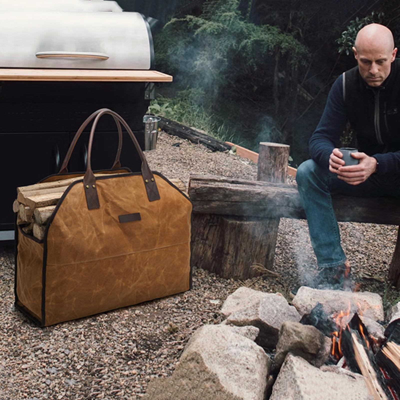 Sacca Per Legna Resistente Grande Capacità Impermeabile | Borsa Trasporto Legna Adatto Per Falò, Campeggio, Giardinaggio, Vacanze E Picnic