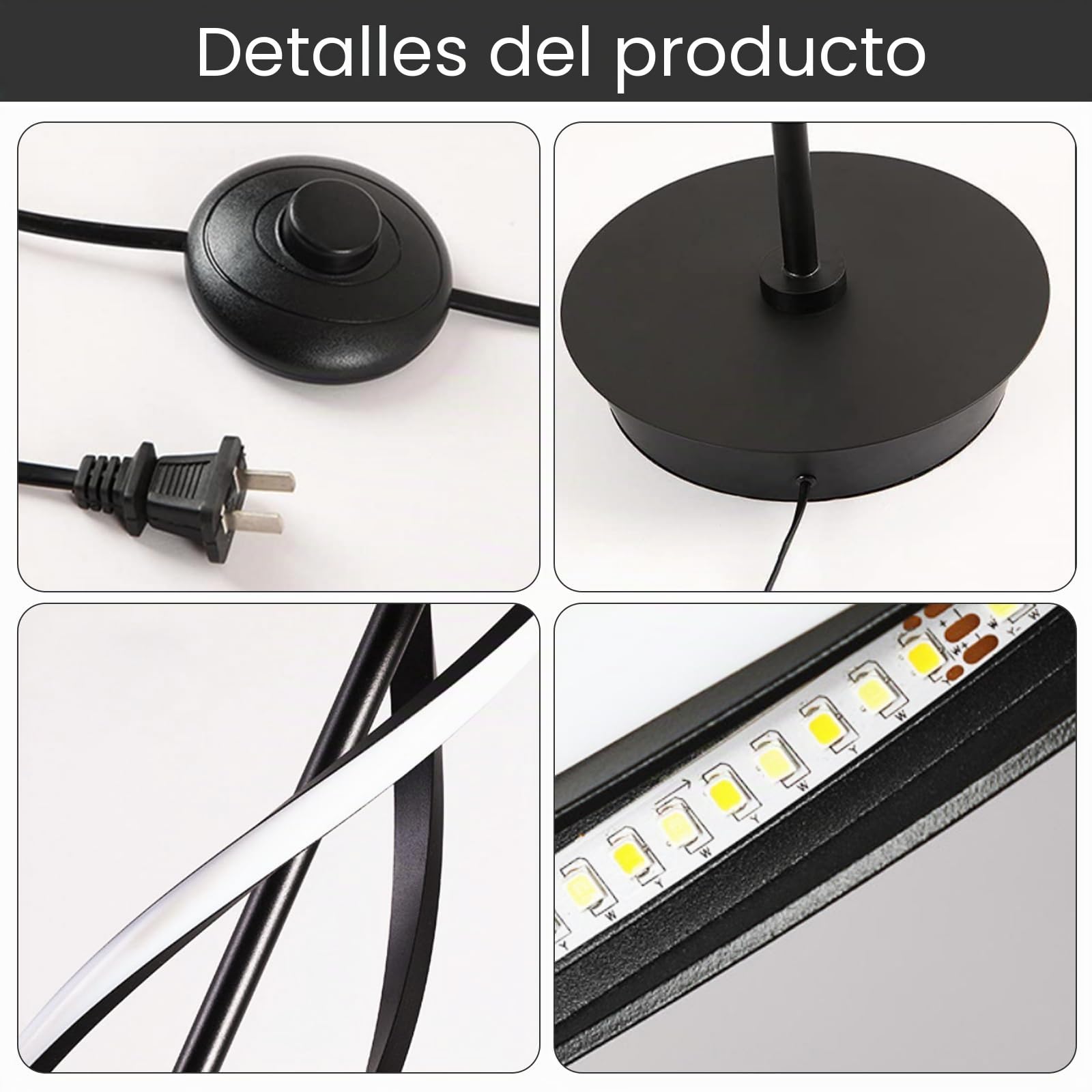 Lámpara de pie LED, Espiral blanca Regulable, Diseño moderno de interiores, Iluminación decorativa, Ahorro de energía