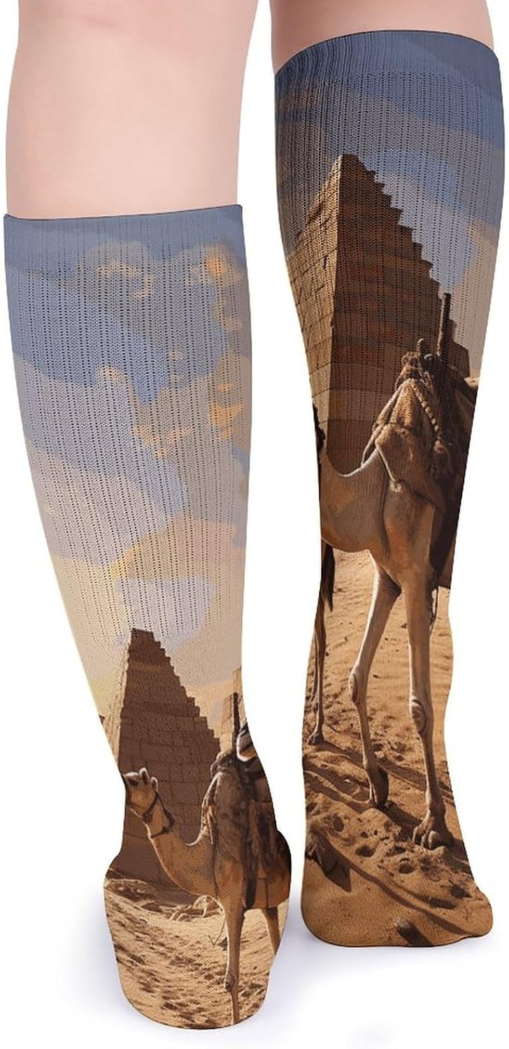 5-Pack Knee High Socks, 15.7 Inch Breathable Casual Socks Egypt Camels Stockings for Men Women