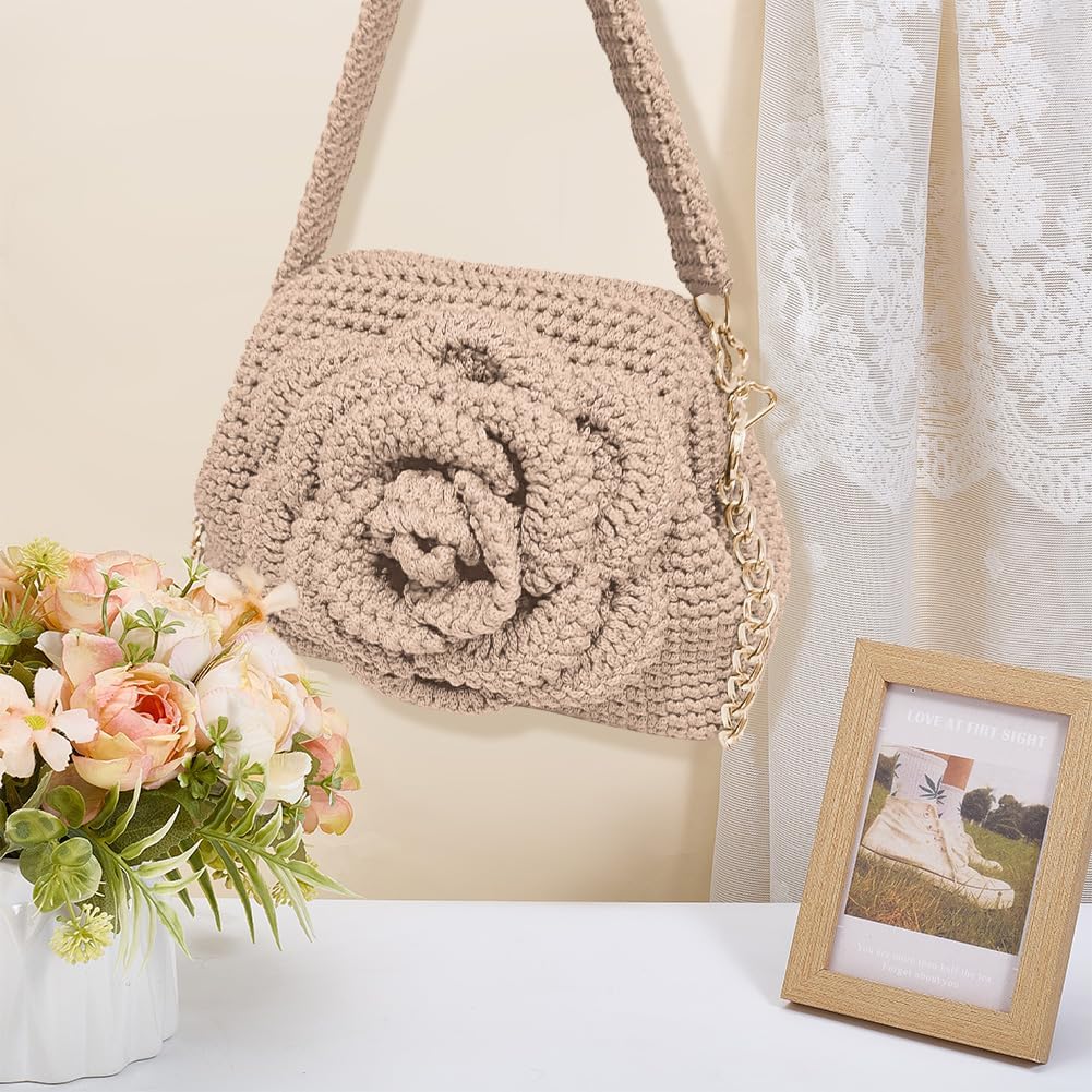 FREEBLOSS Rose Crochet Bag Kit with Video Tutorials Knitted Bag Crochet Kit for Beginners Adults Handmade Bags for Gift Adult Crafts Projects