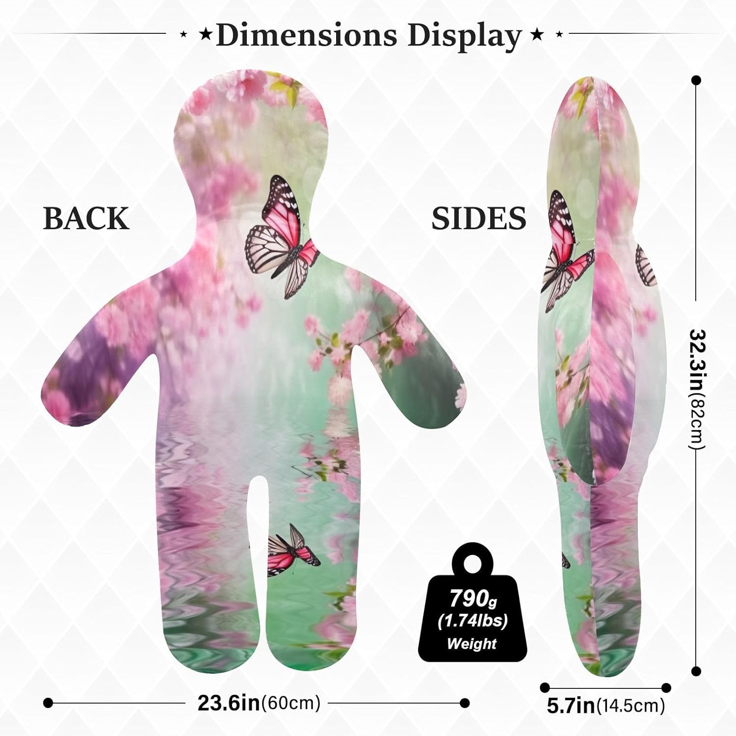 Butterfly Human-Shaped Pillow Soft Body Pillows Washable Velvet Pillows for Anxiety Relief Sleeping Cuddling & Support