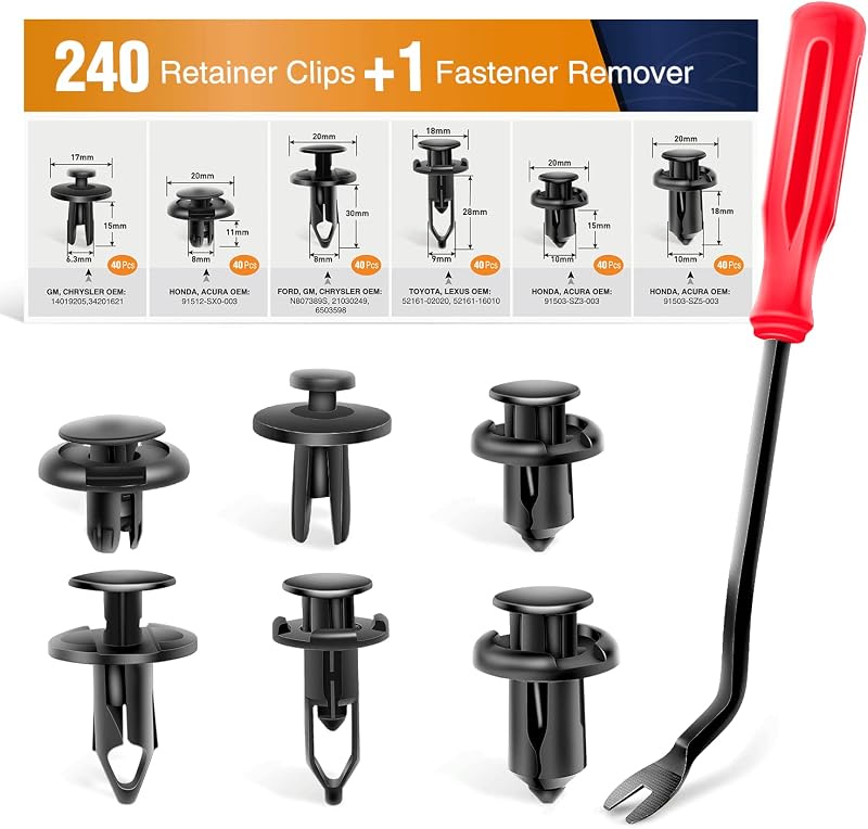 Kit de presilhas automotivas GOOACC com rebites de pressão para para-choque – 240 peças + removedor