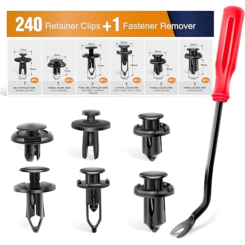 GOOACC 240PCS Car Retainer 6.3mm 8mm 9mm 10mm Expansion Screws Replacement Kit Bumper Push Rivet Clips, 1PC Fastener Remover,Black