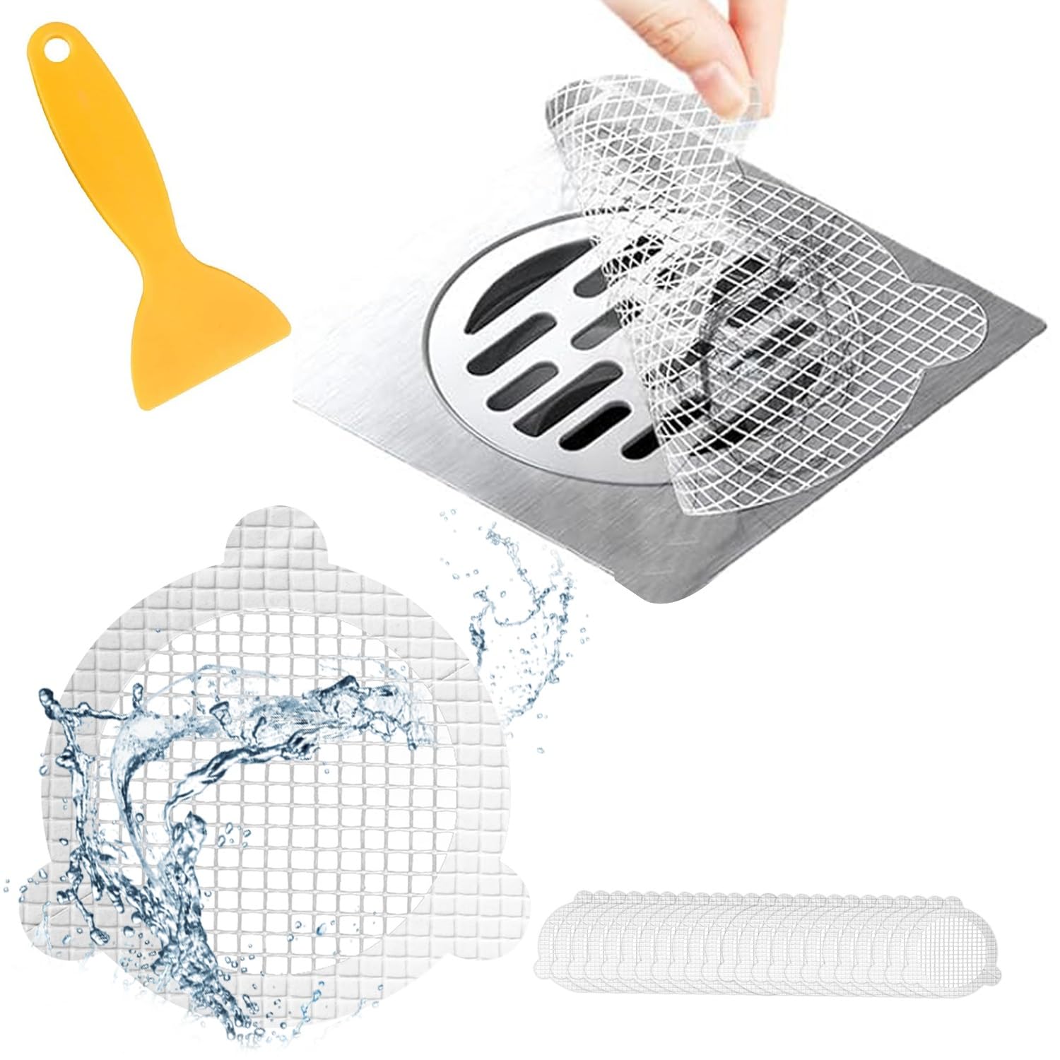 Relazoom White (25 Pack) Disposable Drain Cover & Drain Snake Stickers - 9Cm Round Shower Drain Cover & Hair Catcher For Shower Drain - Perfect For Bath & Kitchen - Mesh Stops Human & Pet Hair