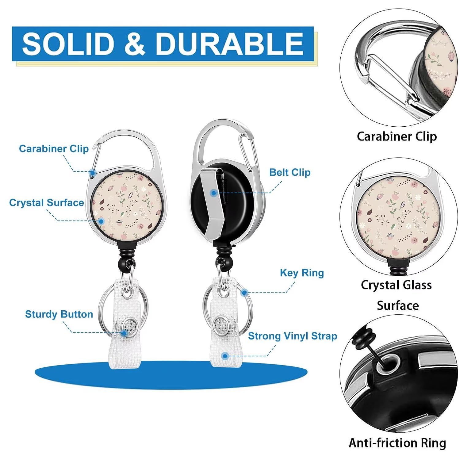 Retractable Badge Reel Lanyard – Vertical ID Card Holder With Carabiner & Breakaway Strap For Work, Nurse, Office