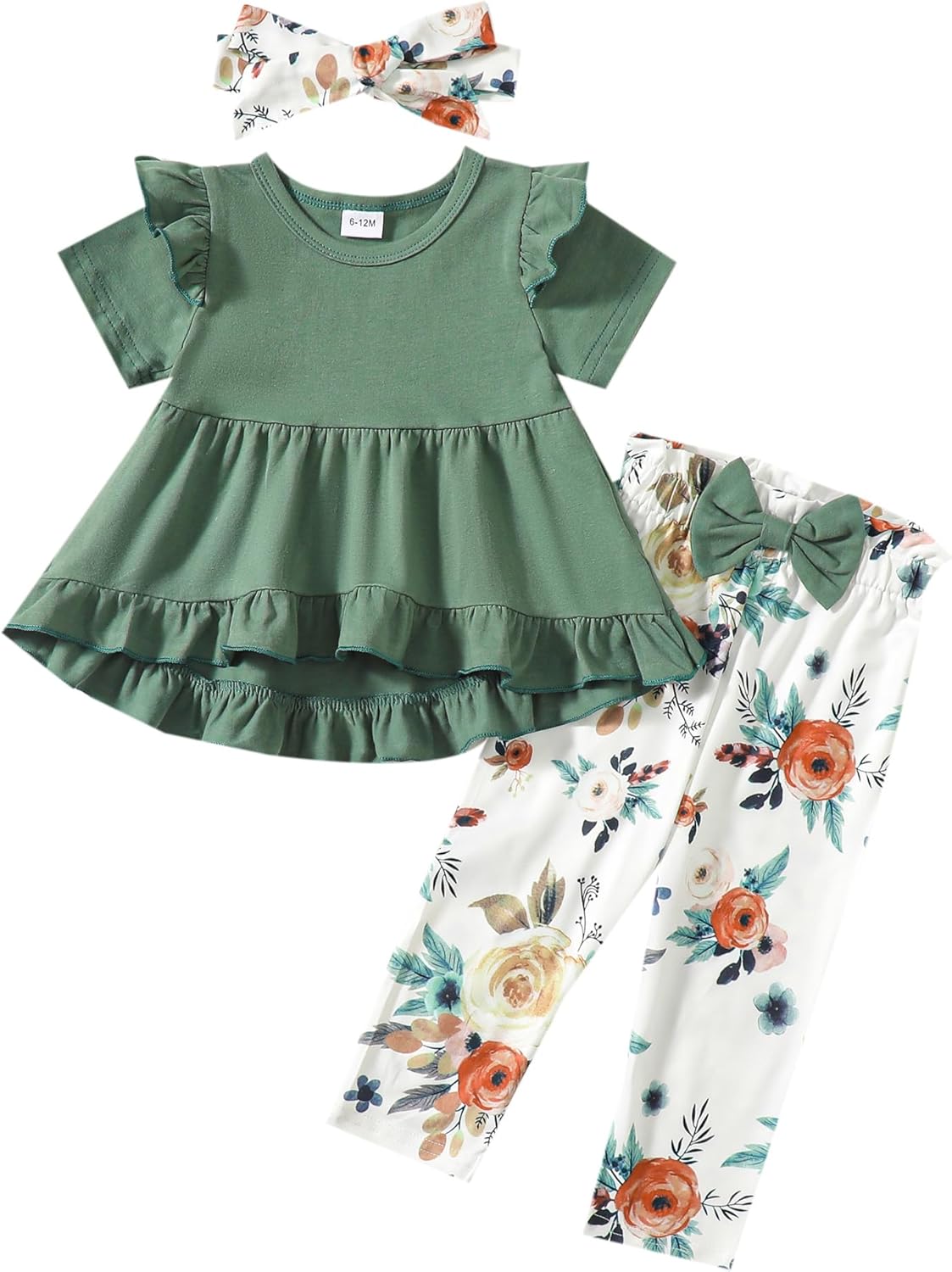 Kucnuzki Toddler Baby Girl Clothes Short Sleeve Ruffle Shirt Floral Pant Set 2 Piece Outfits For Girls Cute Clothing Set