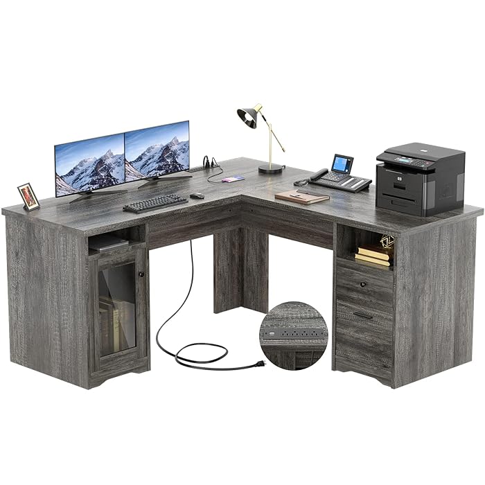 Buy Unikito L Shaped Desk with Drawers, 60 Inch Corner Computer Desks