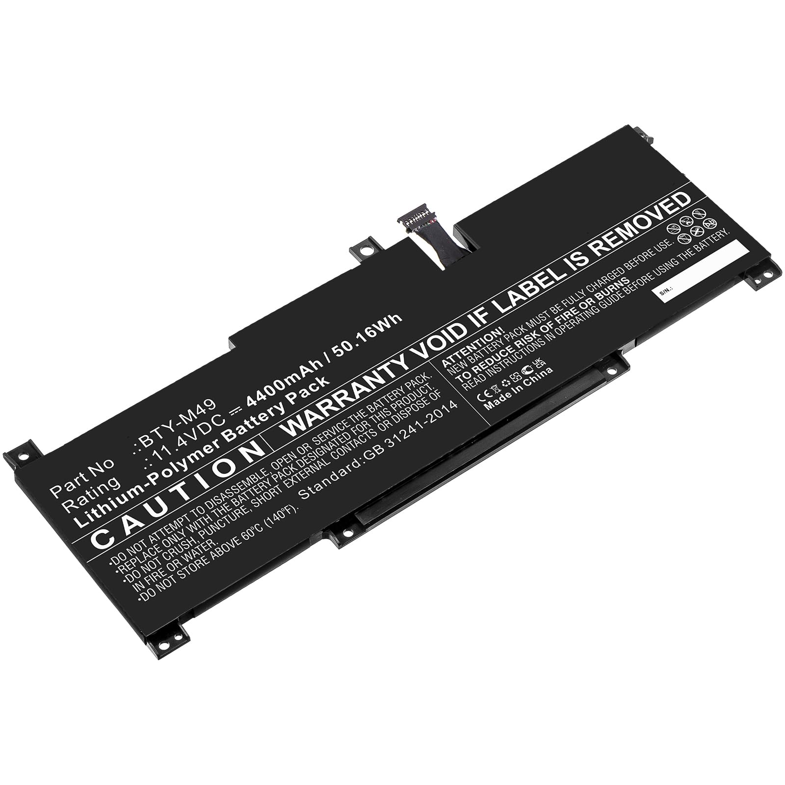 Replacement Battery for MS'I BTY-M49,PN:BTY-M49,4400mAh