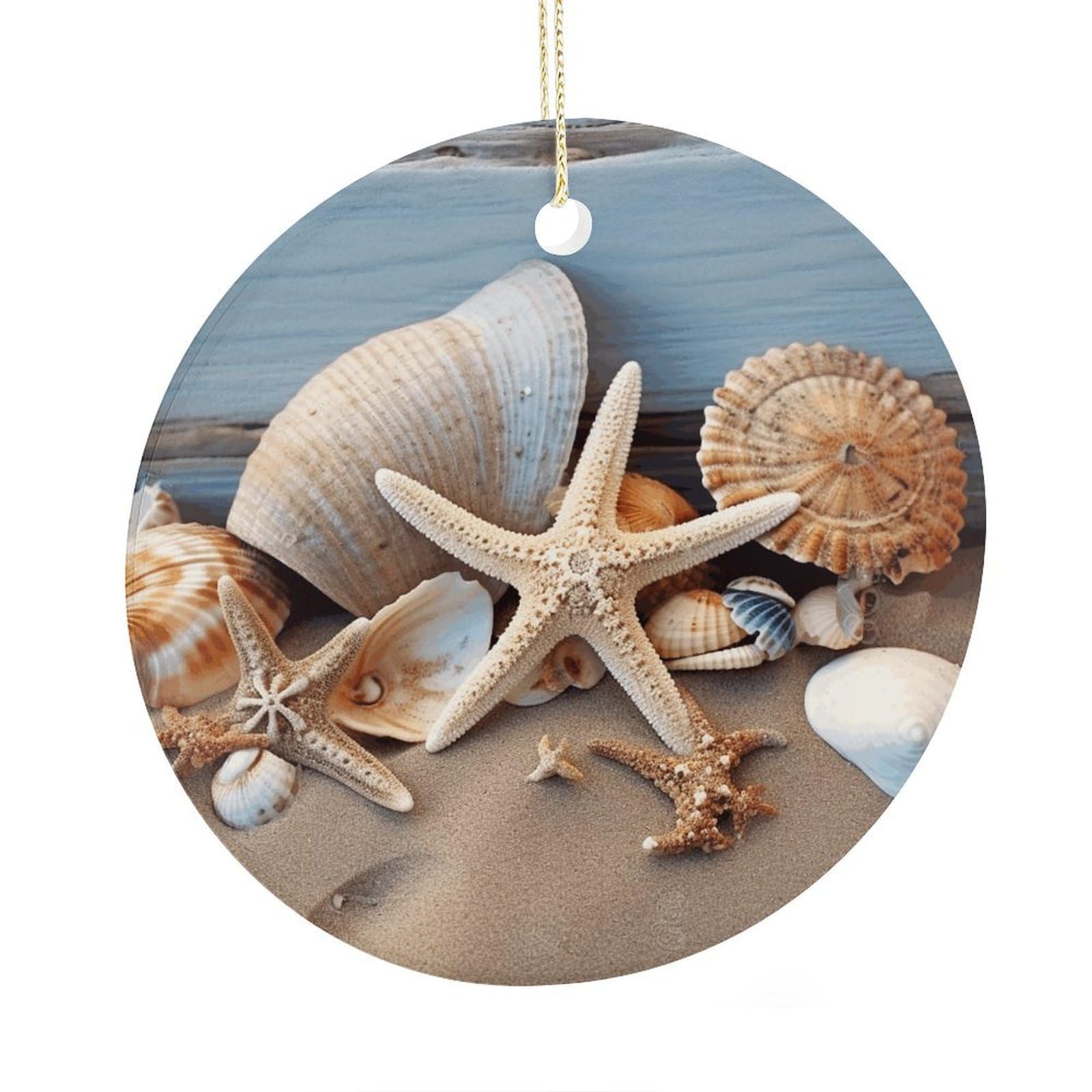 Adfgyerh Style Seashells Starfish Sand Ceramic Circular Pendant,2.9 Inch，Hanging Ornament，Gift Exchange Idea Round Ceramic Ornament,For Mom And Daughter，For Home Indoor Outdoor Decor.