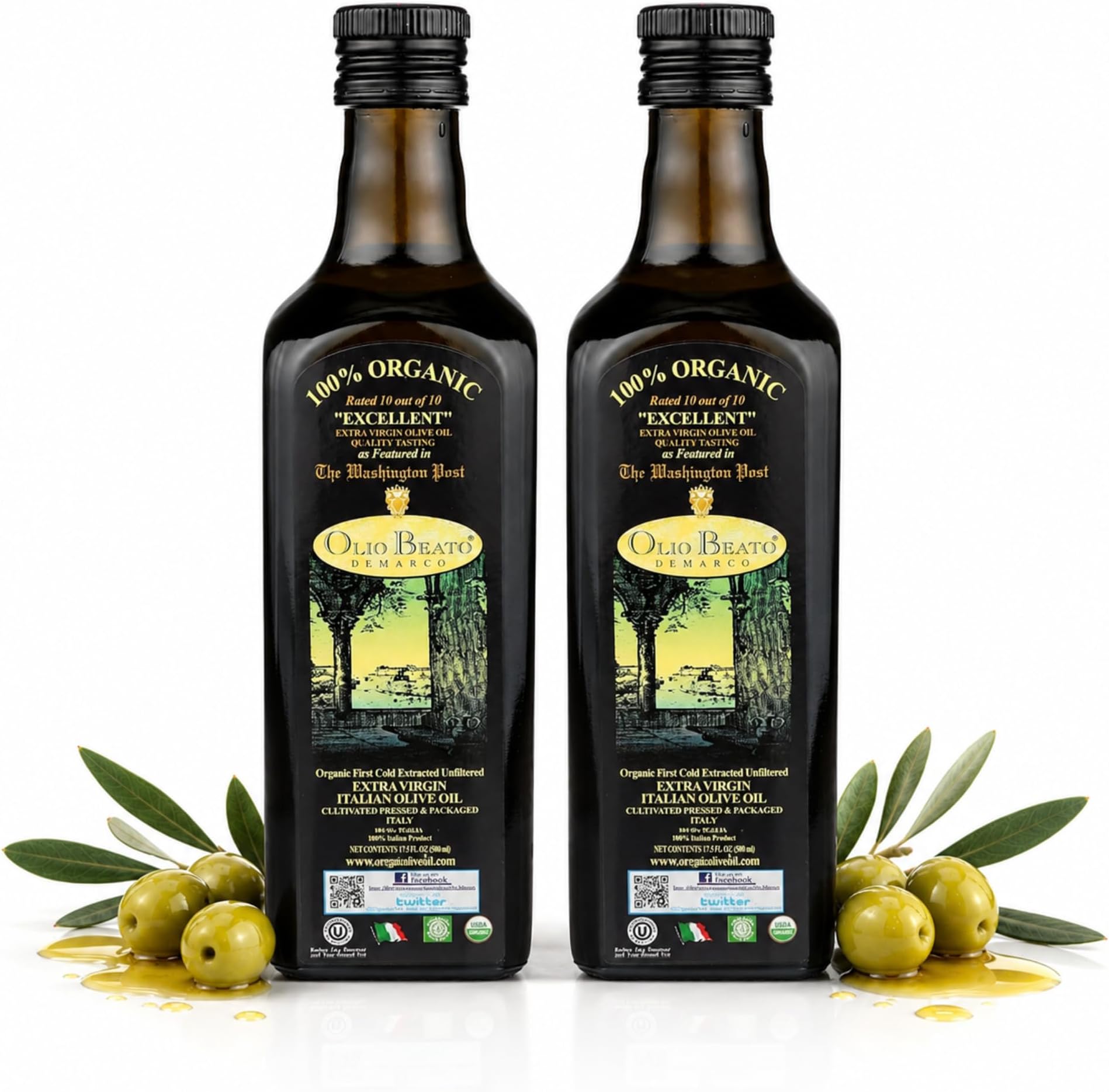 100% Organic Extra Virgin Olive Oil, 500ml (pack of 2)