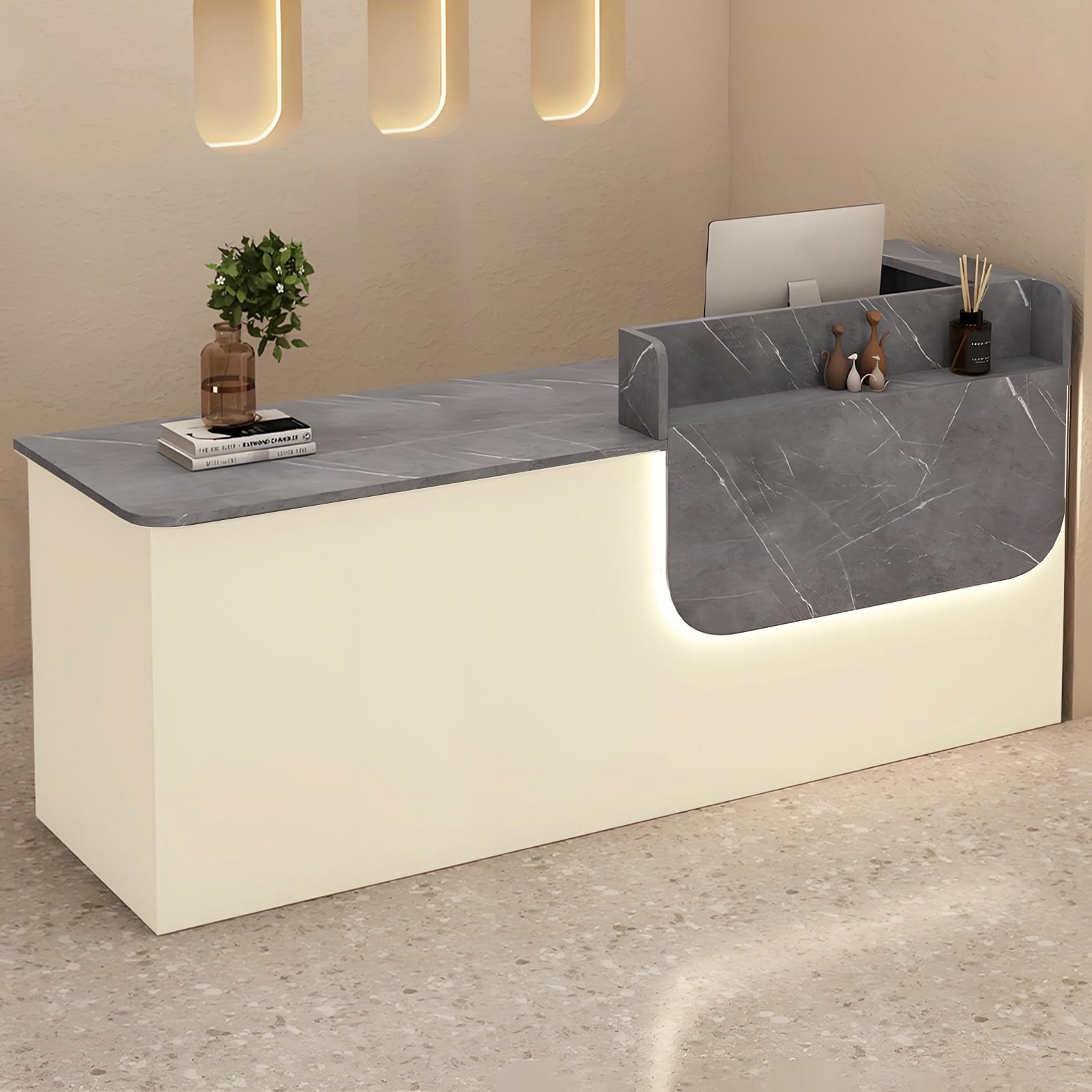 Empfangstheke mit abschließbarer Schublade und Schrank, Rezeptionstresen aus Massivholz mit Stauraum, 100–240 cm, Moderne Empfangstheke für Büro, Salon, Lobby und Geschäft