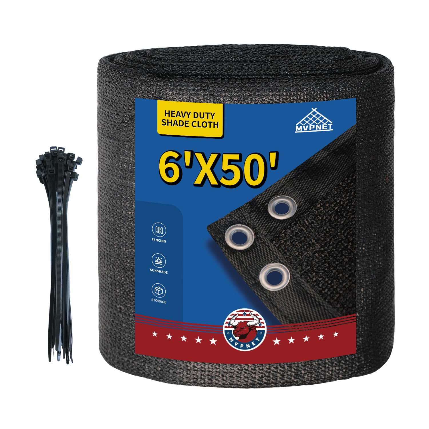 MVPNET 6x50Ft Garden Privacy Fence Screen, 145GSM Heavy Duty 90% Blockage Windbreak Mesh Tarp with Reinforced Edges & Anti-Rust Grommets, Includes Zip