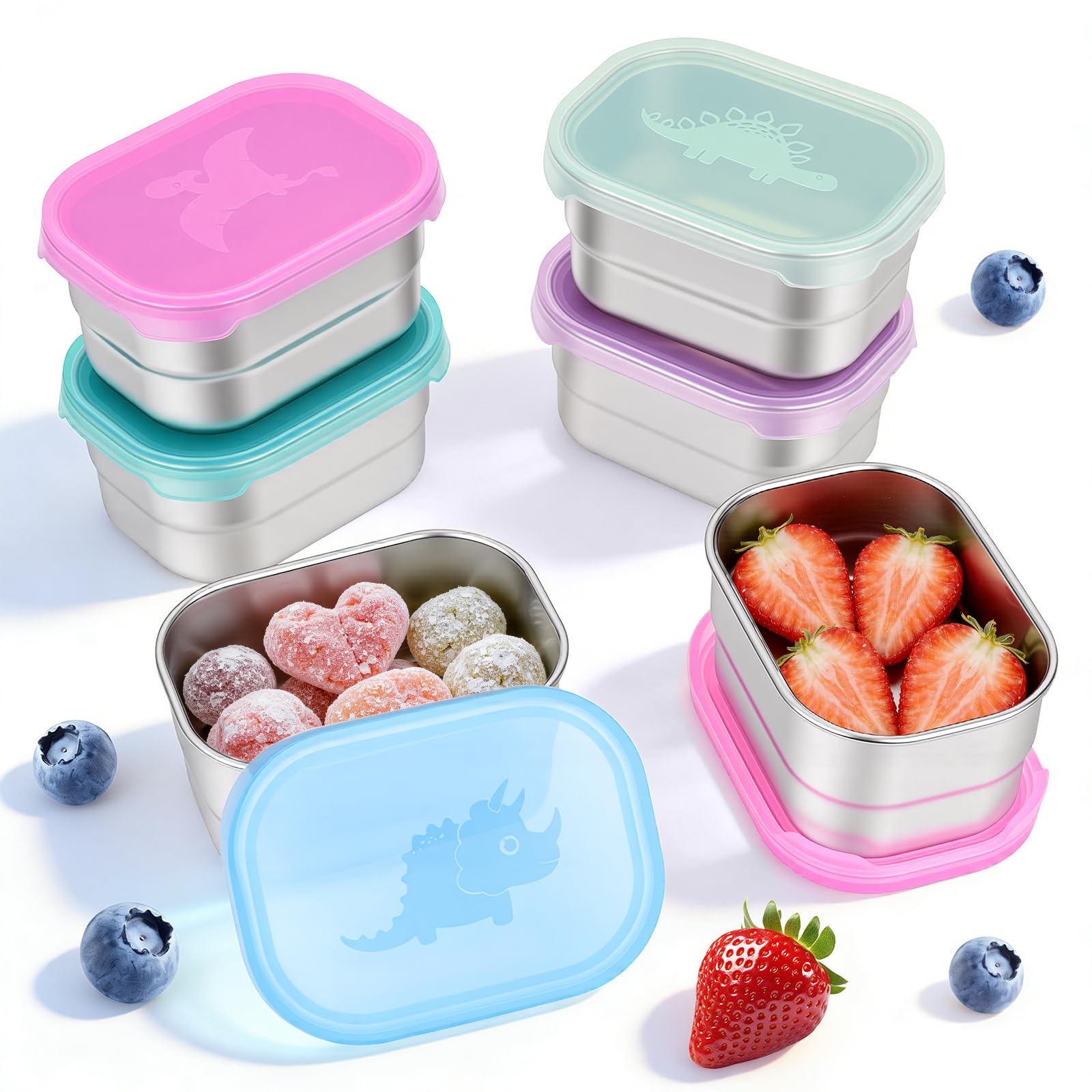 Tanjiae 6-Pack 8oz Small (1 CUP) Stainless Steel Snack Containers - 230mL Leakproof Food Containers with LFGB Certified Lids, Stackable Metal Snack Box for Home, Work, Travel