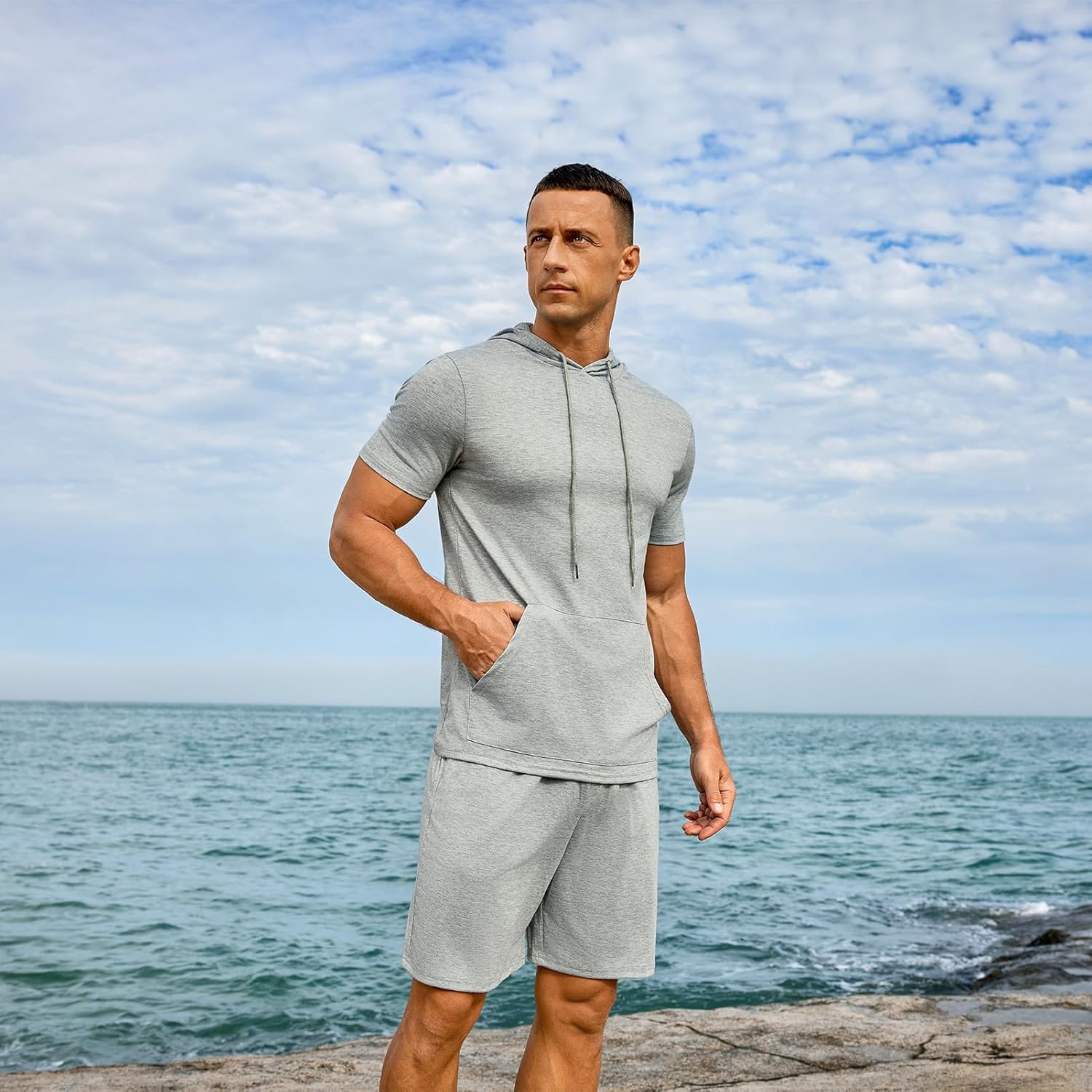 Uni Clau Men's Tracksuit Short Sets 2 Pieces Summer Outfit Casual Short Sleeve Hoodie and Shorts Set - Image 3