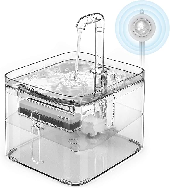 NPET Cat Dog Water Fountain for drinking with Sensor, Pet Drinking Fountain for cats, Automatic Cat Water Dispensers For Dogs, Ultra Silent with 2 Filters,Bowl,Faucet,4 Modes,Transparent,WF020TP,3L