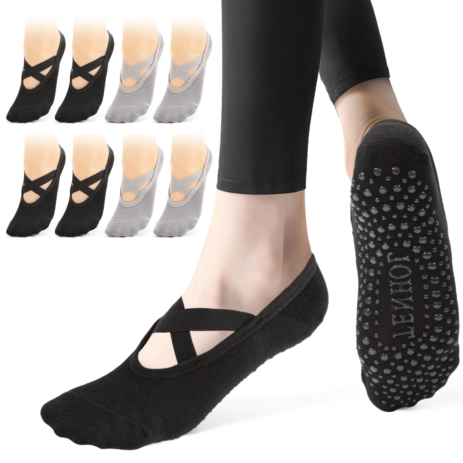 4 Paia Calzini Pilates Antiscivolo Donna,Yoga Calze Antiscivolo Donna, Calze Pilates per Pilates,Yoga, Balletto,Sport, Danza,35-40