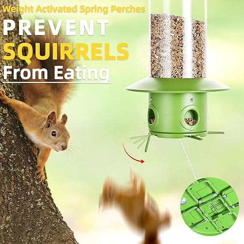 Miniatura 2 de Qdomodoo Comedero para pájaros a prueba de ardillas,4 puertos de alimentación y perchas de metal con resortes,Comederos para pájaros de 5 libras de