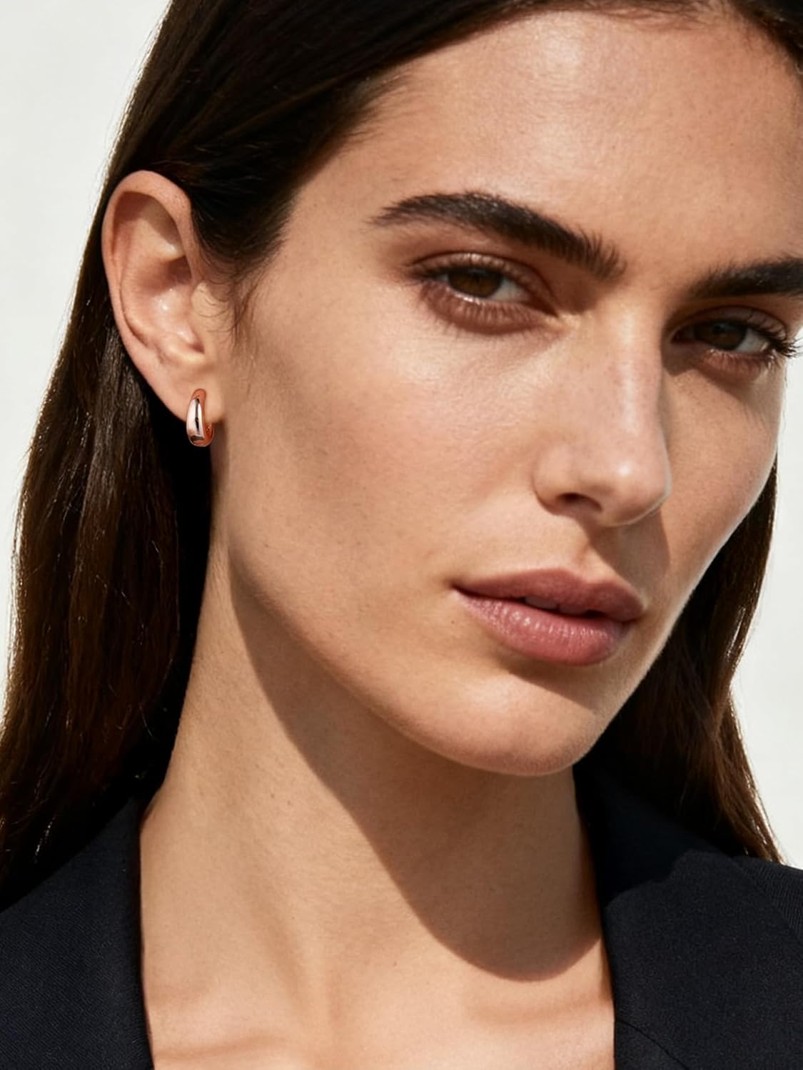 ChicSilver Solid 925 Sterling Silver Chunky Hoop Earrings for Women, Silver Small Thick Huggie Earrings Hypoallergenic Lightweight Silver Hoop Earrings for Sensitive Ears (8/10/12/14mm)