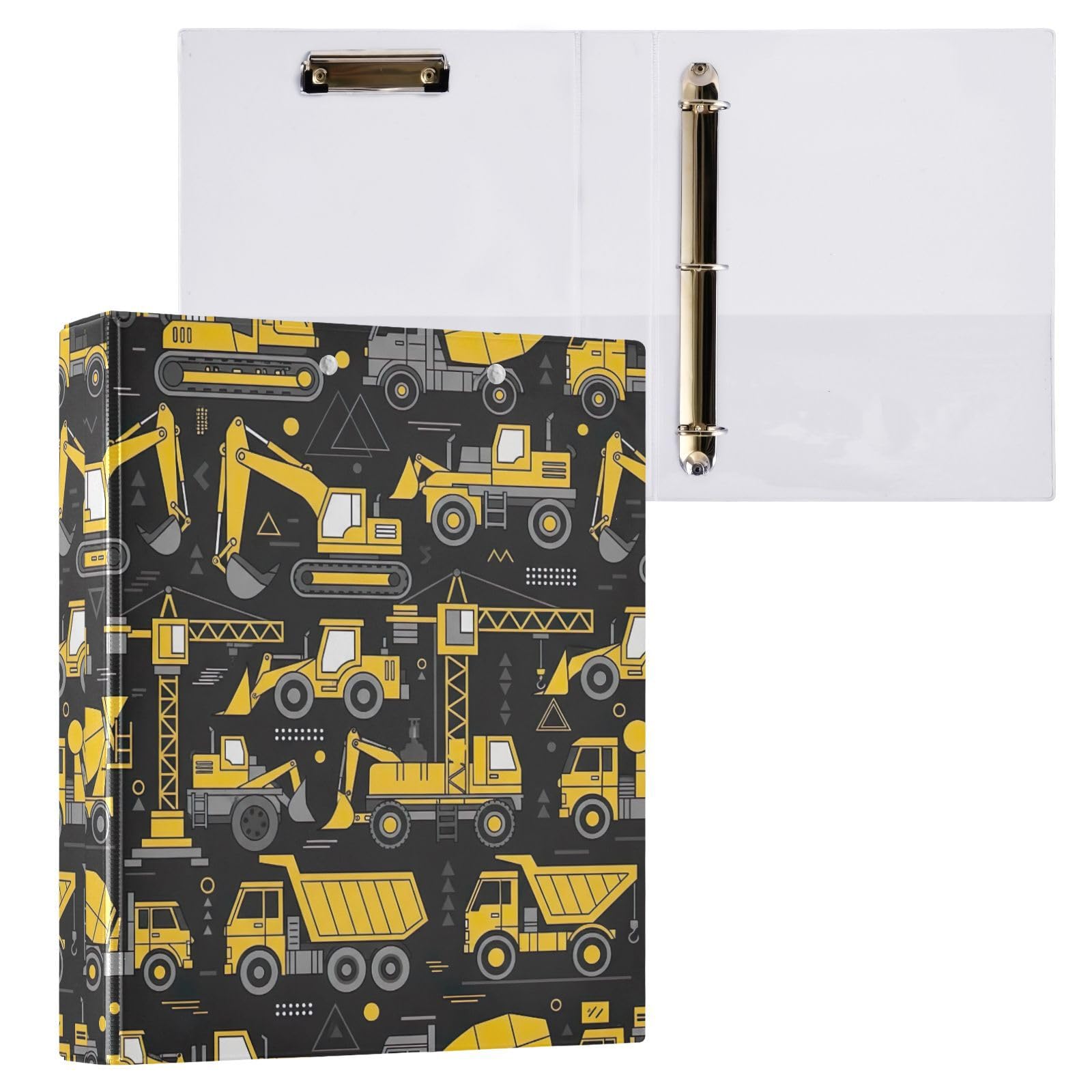 Carpeta de 3 anillas, carpeta amarilla de anillos en D para vehículos de construcción con bolsillos, paquete de 2