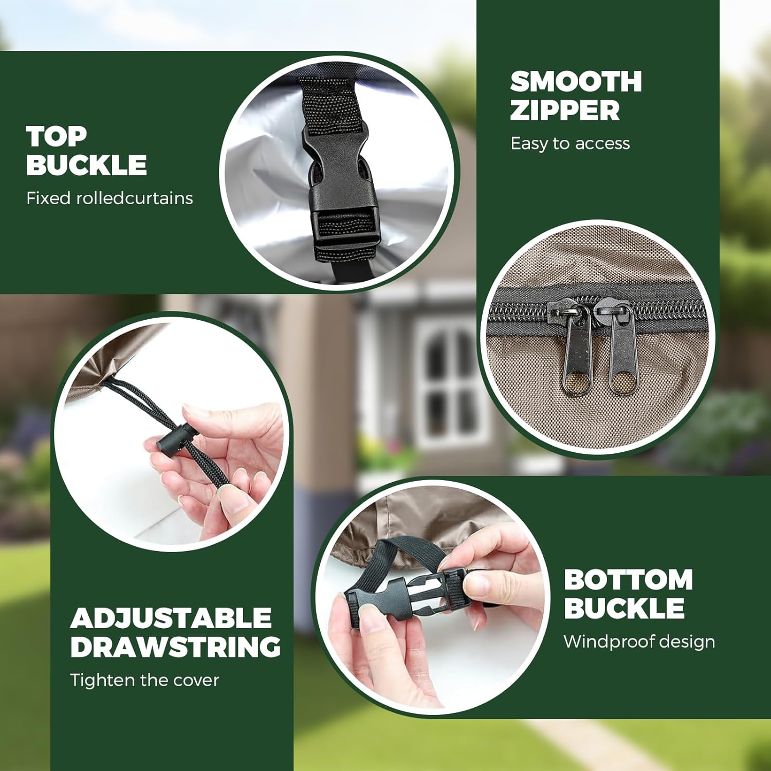 Outdoor Playhouse Cover, Custom Fit for Step2 Backyard Playhouses, Heavy Duty 420D Waterproof Playhouse Cover with Buckle Straps, Reflective Strips & Zipper Access.