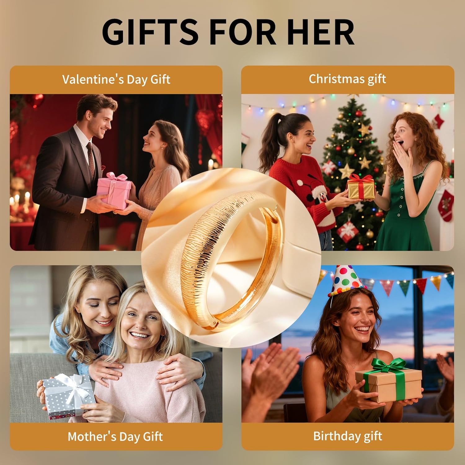 Fashion this season F&S Trendy Elegant Gold Bangles and Bracelets for Women, 2026 New Chunky Thick Wide Wrist Cuff, Textured Stackable Non-Tarnishing Bangle, Trendy Statement Cuff Bracelet Stack Fashion Jewelry Valentine's Day Gifts - Image 6