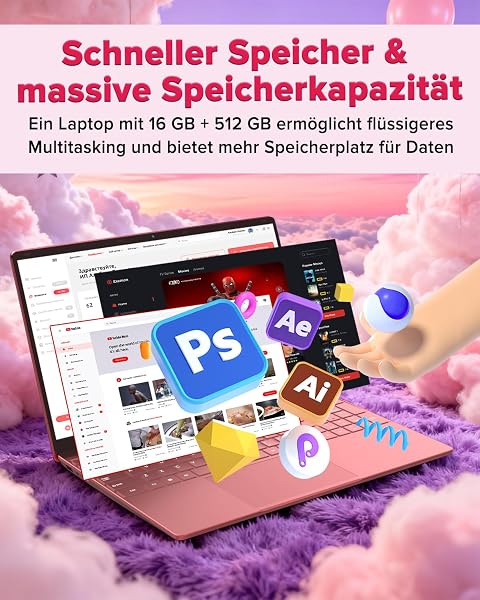 2026 Laptop Computer Notebook QWERTY,15.6" IPS FHD Display,16GB RAM 512GB SSD,Celeron N5100 Prozessor,WiFi5,BT5.0,USB3.0,Beleuchtete Tastatur,Fingerprint für Business Home Office und Studenten,Rotgold - 5