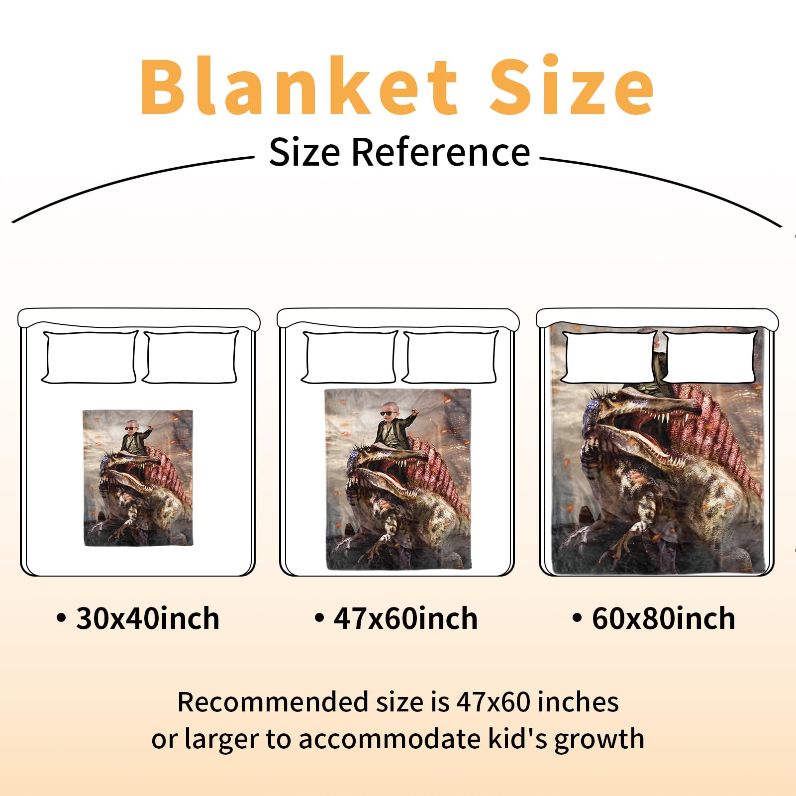 Manta de fotos personalizada, diseños de dinosaurios con imagen personalizable, manta de franela suave con respaldo de puntos de doble capa para bebés, niños, adolescentes, niños, niñas,