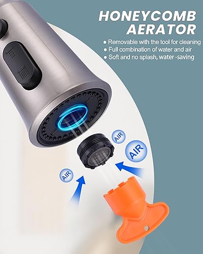 Miniatura 10 de WOWOW Cabezal de repuesto para grifo de cocina, cabezal rociador de grifo extraíble de 3 funciones con 9 adaptadores, boquilla rociadora de cocina