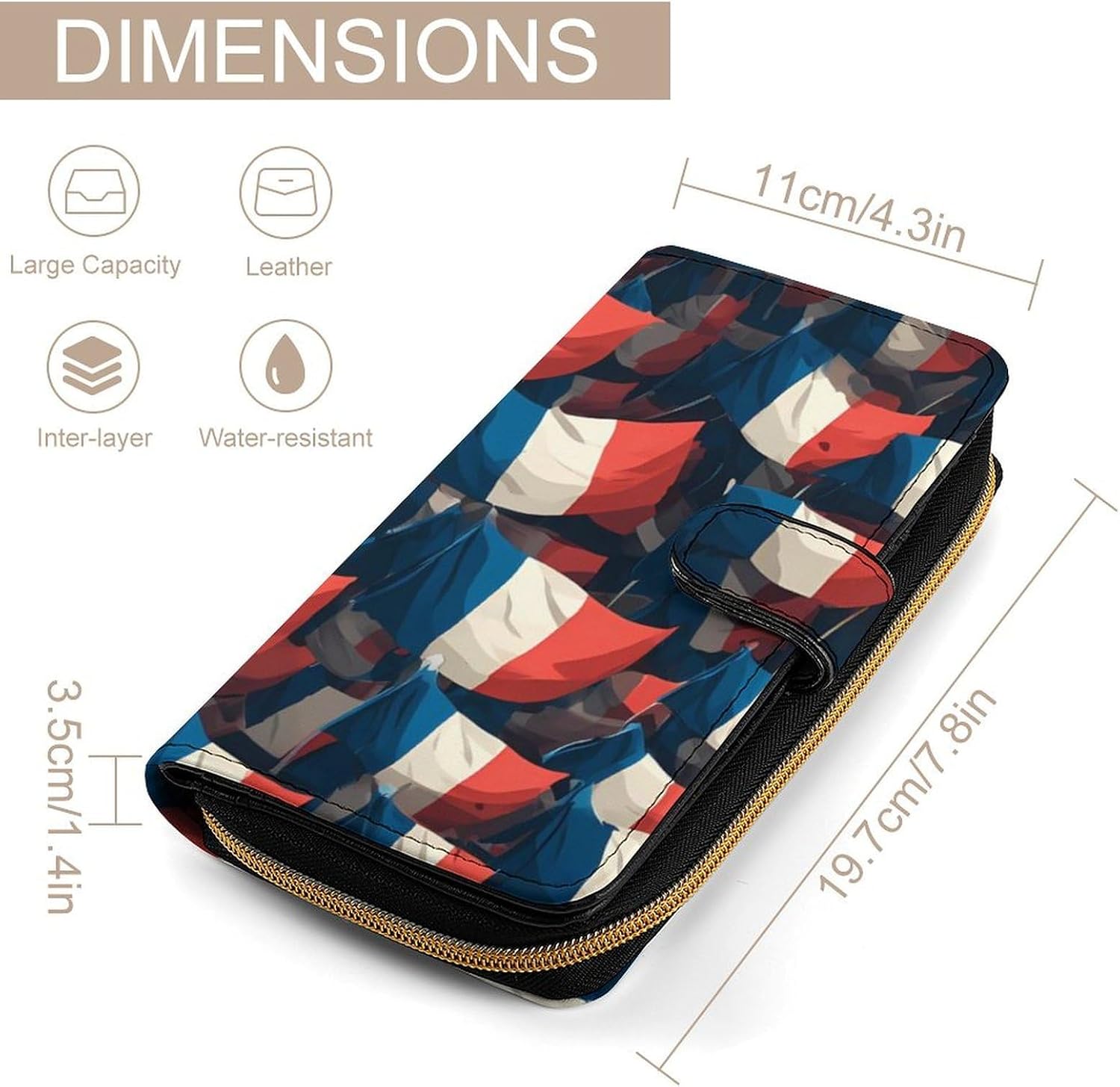 Waving France Flags Novelty Wallets Credit Card Holders Large Handheld Coin Pockets Wallet image 2