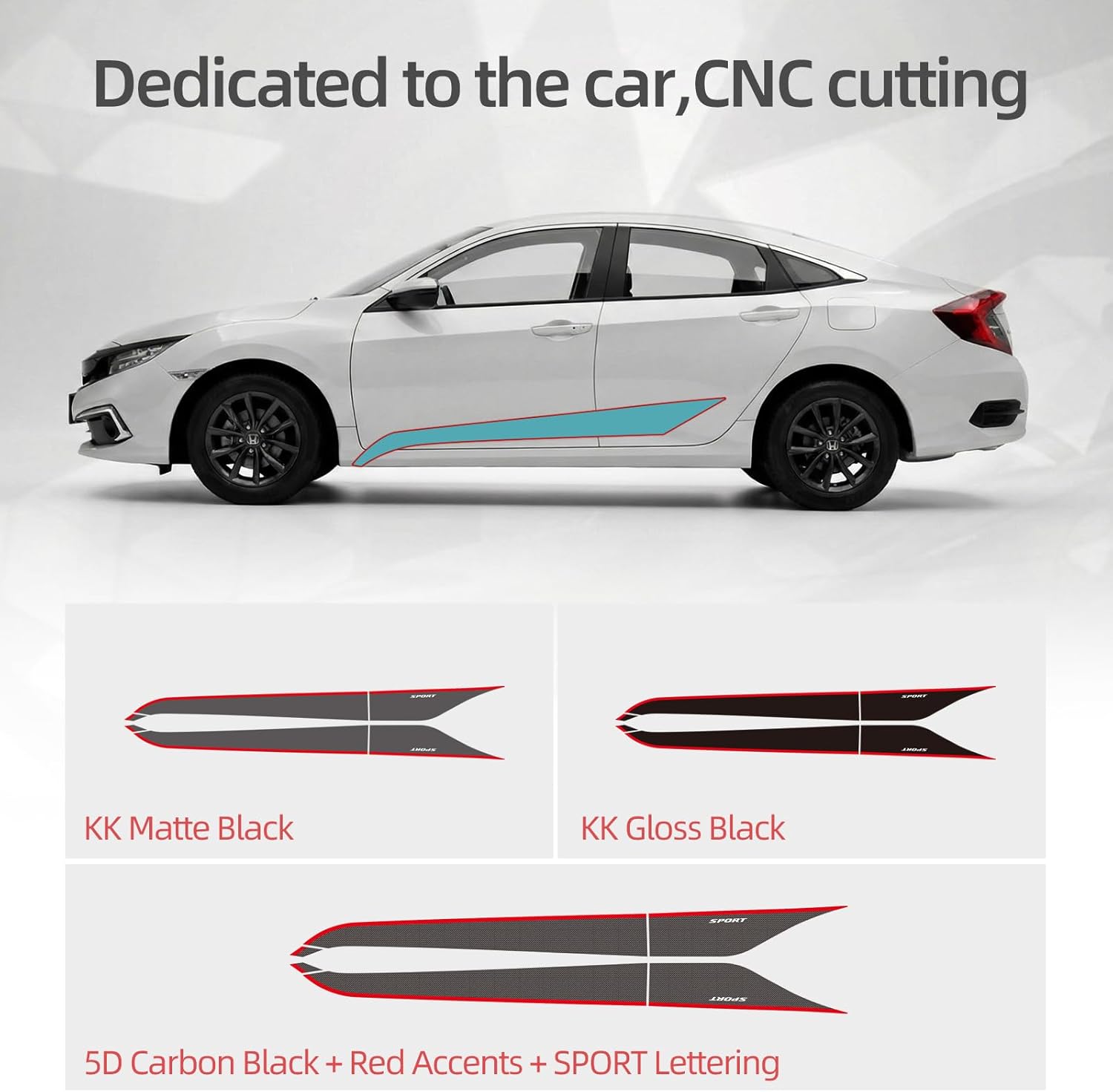 BETTERHUMZ Car Side Skirt Sticker Decal Carbon Fiber Pattern PVC Decor Compatible with 10th Gen Honda Civic 2016-2021 Car Exterior Accessories (Style C, Matte Black)