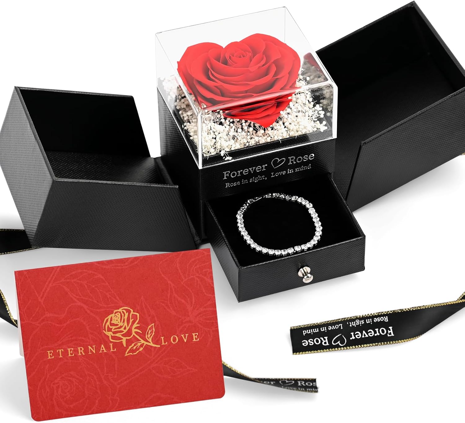 LIFELUM Valentines Gifts for Women Luxury Gifts Heart Preserved Roses in a Box with Bracelet,Gift for Mom,Real Eternal Rose Anniversary Set Gift for Her