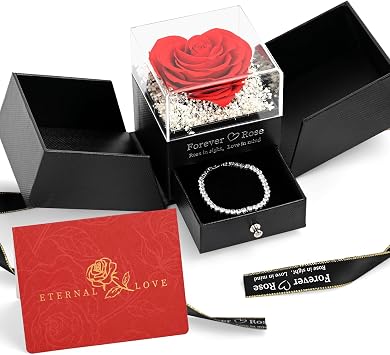 LIFELUM Mothers Gifts for Women Luxury Gifts Heart Preserved Roses in a Box with Bracelet,Gift for Mom,Real Eternal Rose Anniversary Set Gift for Her