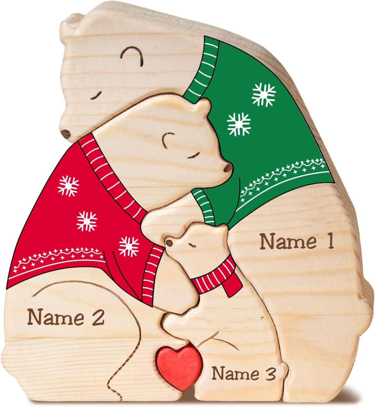Personalized Wooden Hugging Bears Family Puzzle Custom Mama Bear Puzzle with 2-6 Names Christmas Sweater Bears Puzzles Gifts for Mom Dad House Warming Home Decor