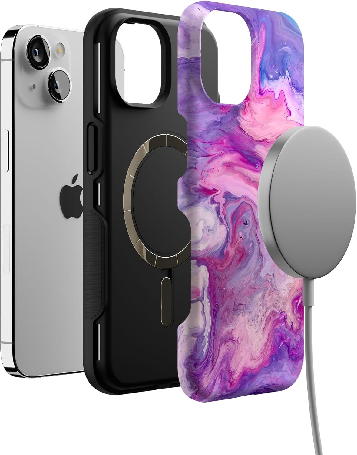 Casely iPhone 14 Case | Tie Dying Over You | Purple Marble | Bold Protective Design | Compatible with MagSafe