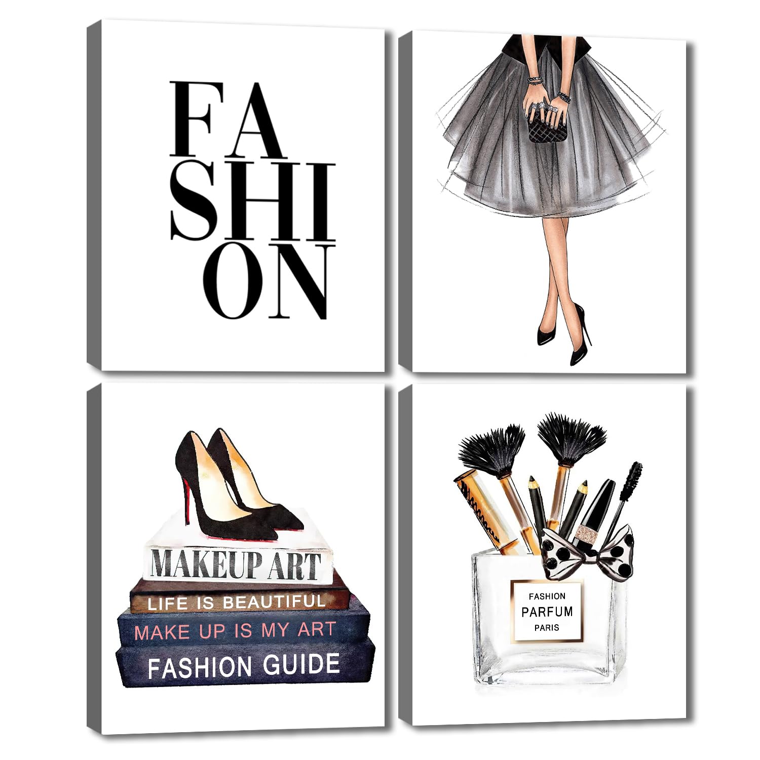 Woman Decor Makeup Wall Art - Fashion High Heels Beauty Pictures Canvas Print 4 Panels Modern Pictures Parfum Flower Artwork Glam Girls Room Decor Poster Framed Painting (8x10IN(20X25CM) Framed)