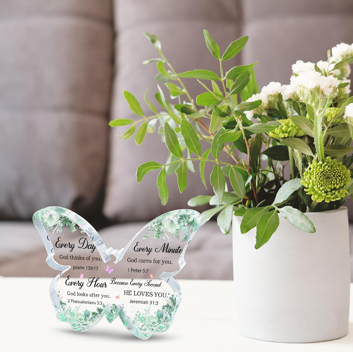 Sage Green Acrylic Office Desk Accessories Inspirational Gifts Sage Green Office Decor for Women Butterfly Gifts for Women Birthday Christian Butterfly Home Decor image 3