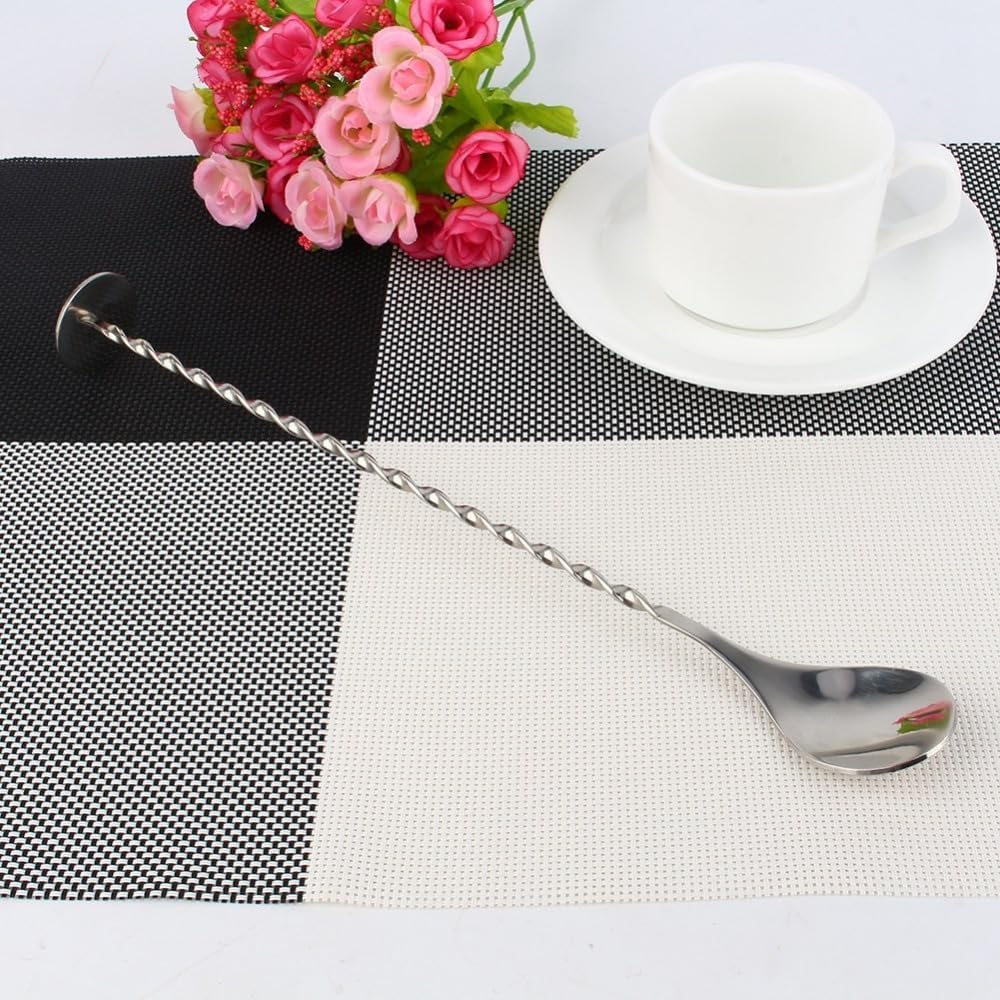 304 Stainless Steel Bar Spoon, Long Twisted Bartending Mixing Spoon for Cocktails and Tall Drinks Bar Wine, Silver, 11.02 in