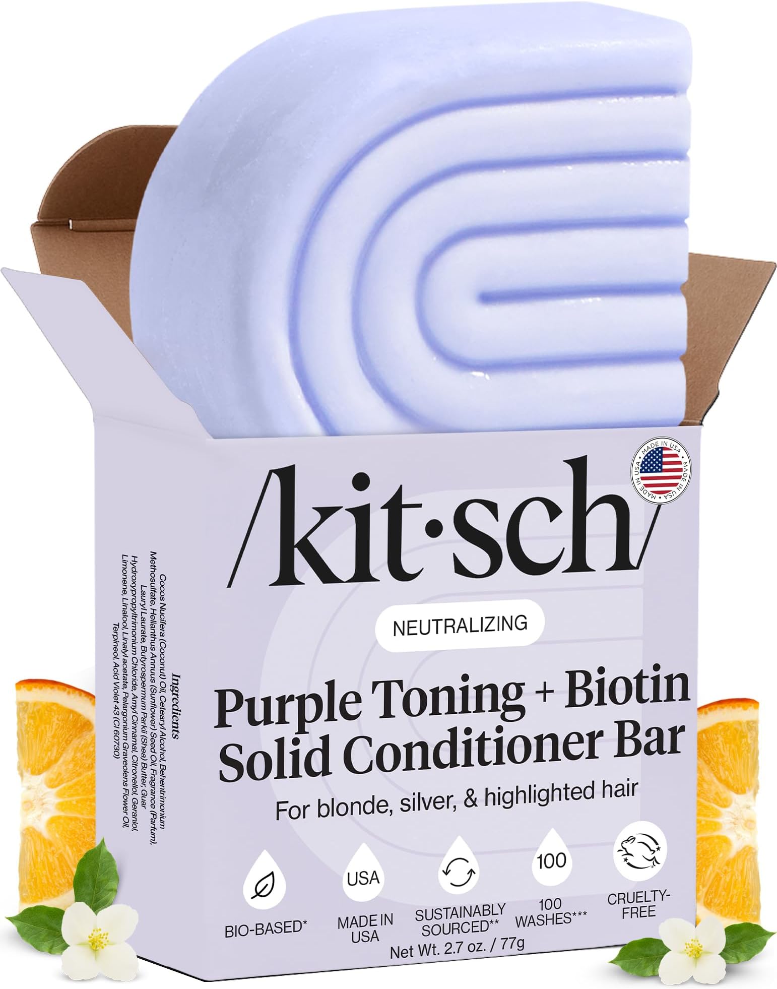 – Purple Conditioner Bar 77g - For Blonde & Coloured Hair – Solid Hair Conditioner Bar with Biotin – Neutralises Brassy Tones – Vegan, Silicone & Sulphate Free – For Grey & Bleached Hair