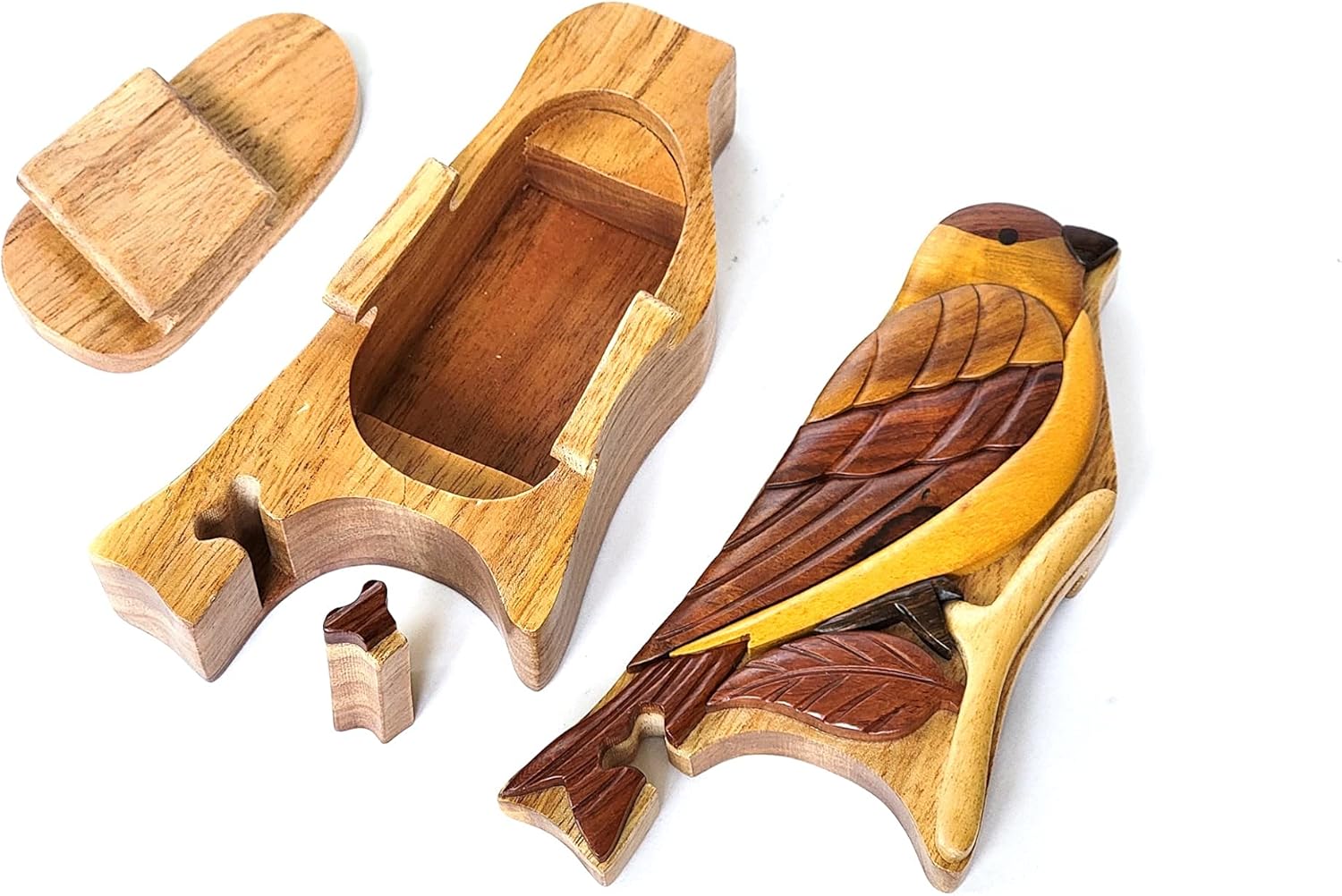 Goldfinch Bird - Intarsia Wood Puzzle Box - Handcrafted with Secret Compartment