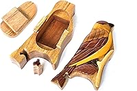 Vista 1 de Goldfinch Bird - Caja de rompecabezas de madera de Intarsia, hecha a mano con compartimento secreto