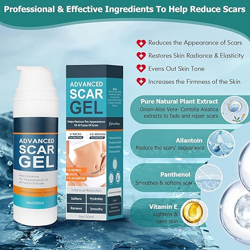Miniatura 7 de Gel para cicatrices, crema para cicatrices, gel avanzado para cicatrices quirúrgicas, cara, cuerpo, pierna, quemaduras, aceno, cesárea, estrías,