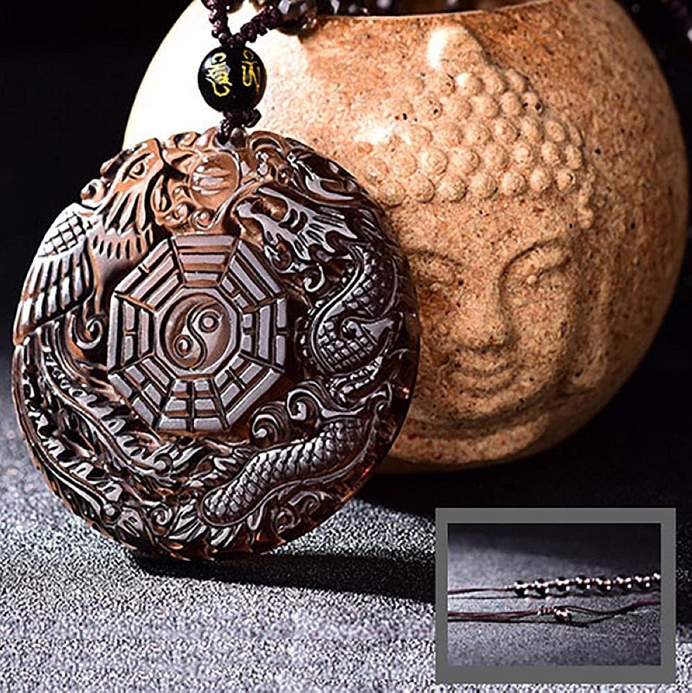 Natural obsidian dragon phenix YingYang Amulet pendant bead necklace with bead for women or men - Image 6