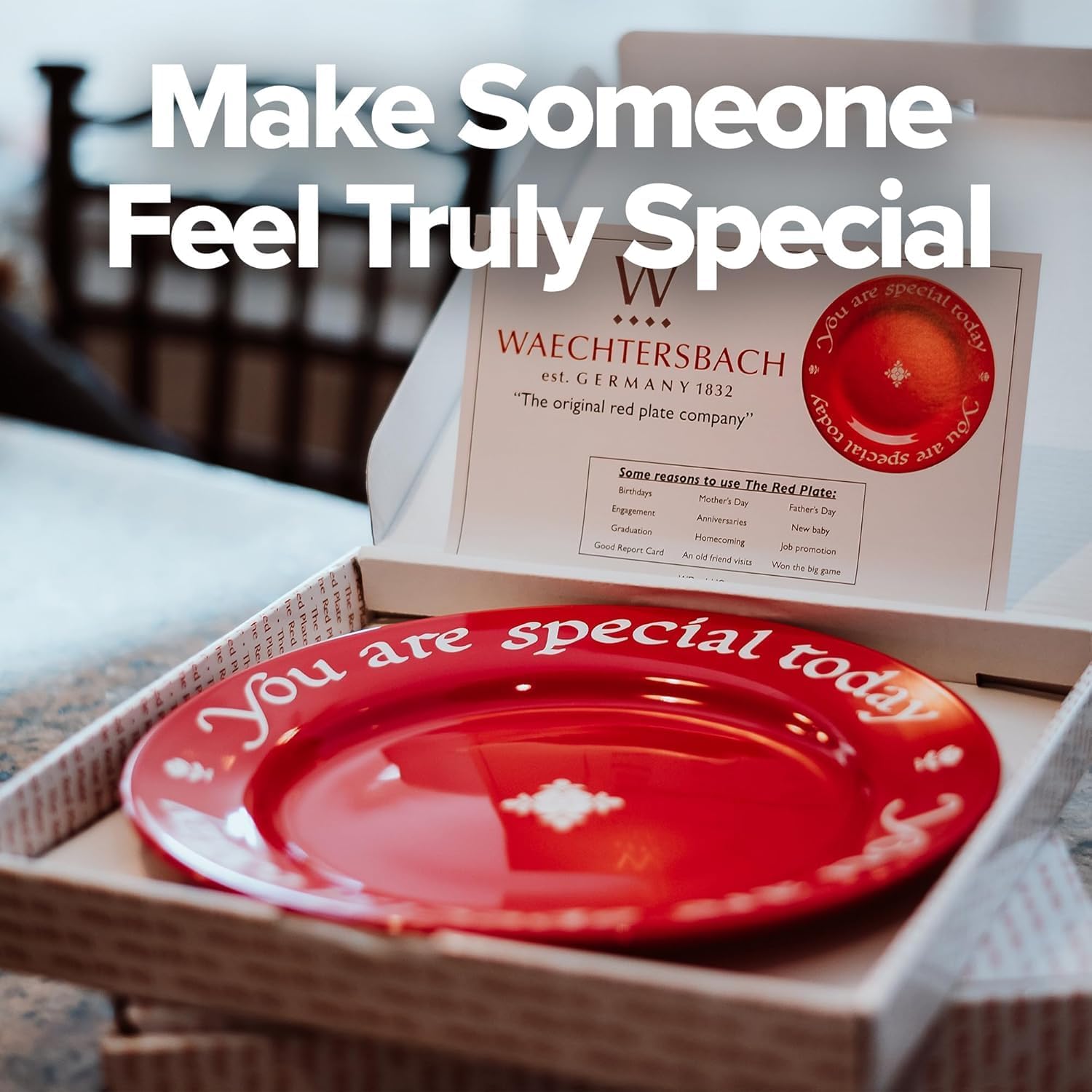 You Are Special Today Red Plate, Set of 2-10.75-Inch China Dinner Plates, Dishwasher & Microwave Safe, Gift Boxed with Pen - Unique Dinnerware for Celebrations & Guests
