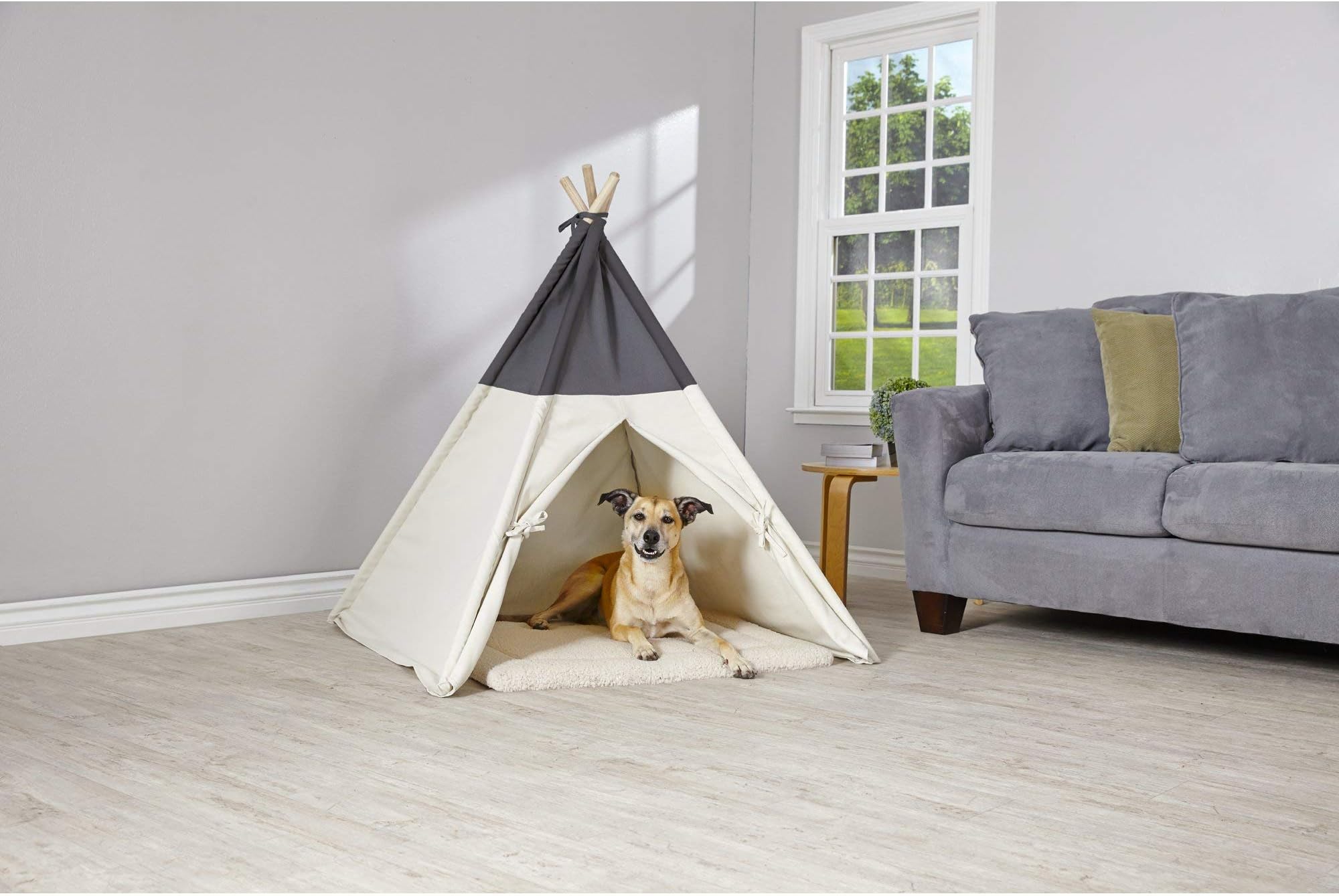 Harmony Grey and Khaki Canvas Pet Teepee, Medium, Brown