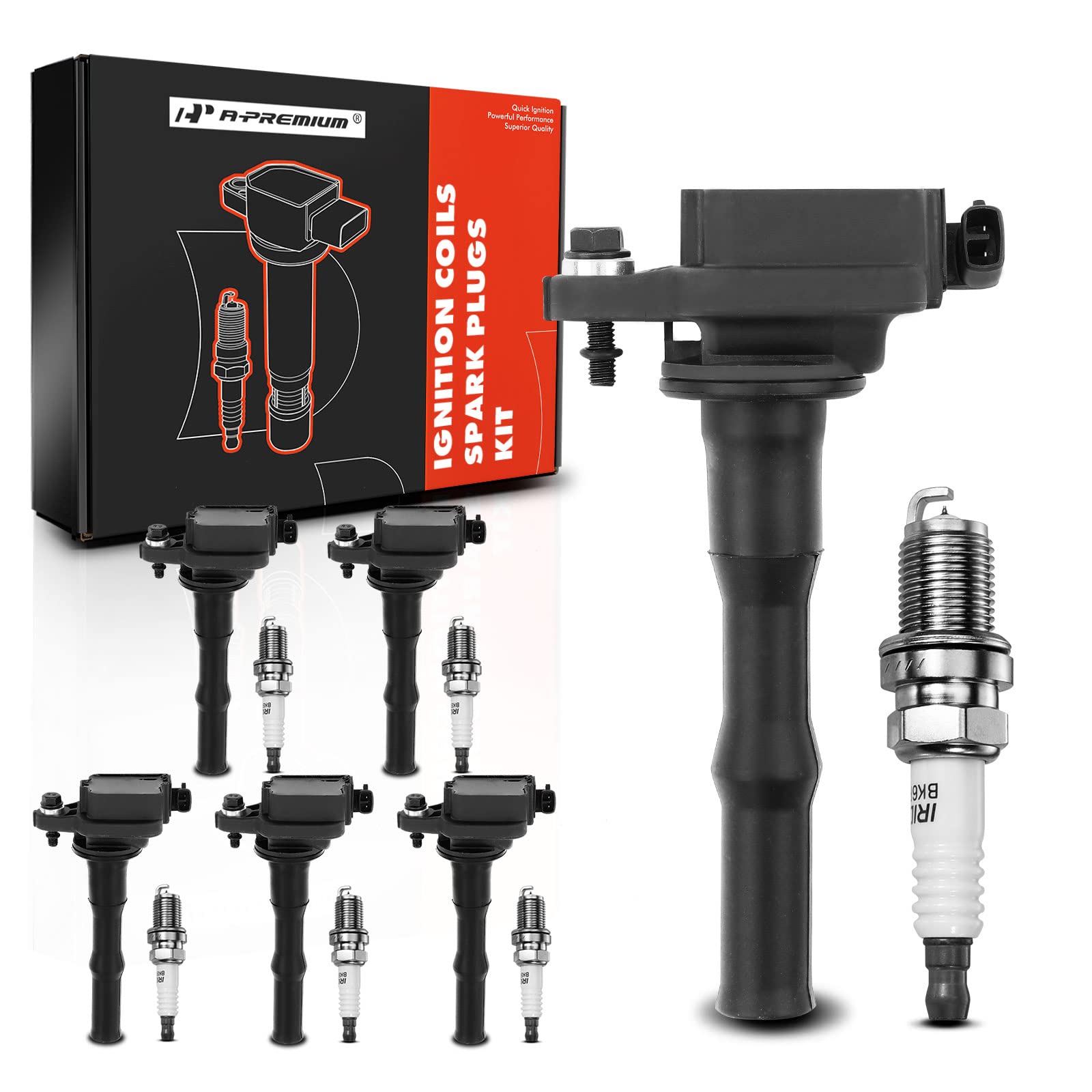 A-Premium Set of 6 Ignition Coil Pack and Iridium Spark Plugs Compatible with Toyota Avalon 1995, Camry 1994-1995 & Lexus ES300 1994-1995 V6 3.0L