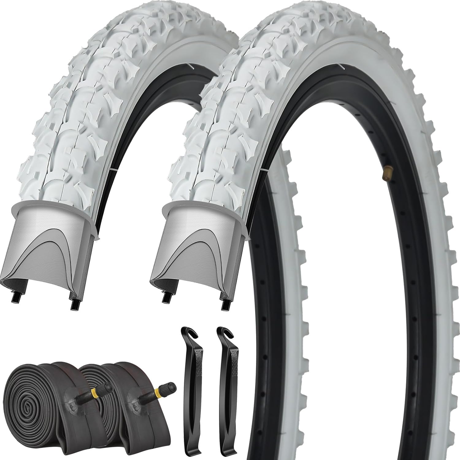 SIMEIQI 2 Pack 18x1.95 20x1.95 Inch Mountain Bike Tires and Tubes White with AV 32mm Valves for Kids Trail Off Road Bicycle Tyres Replacement Set Compatible for Wheel18/20x1.75/1.95/2.0/2.1 White 20x1.95