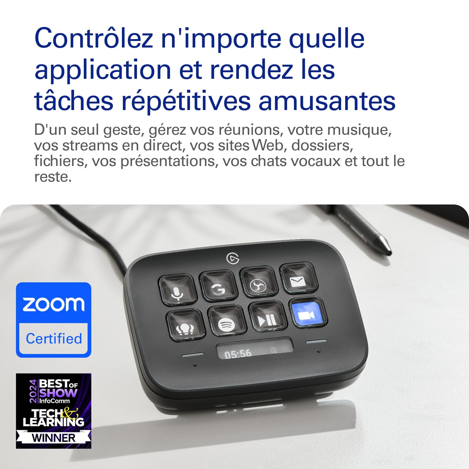 Elgato Stream Deck Neo (Noir) – 8 Touches Personnalisables, 2 Touch Points, accélérez tâches et workflows – Word, Excel, Teams, Zoom, Spotify, etc. – Compatible Mac/PC