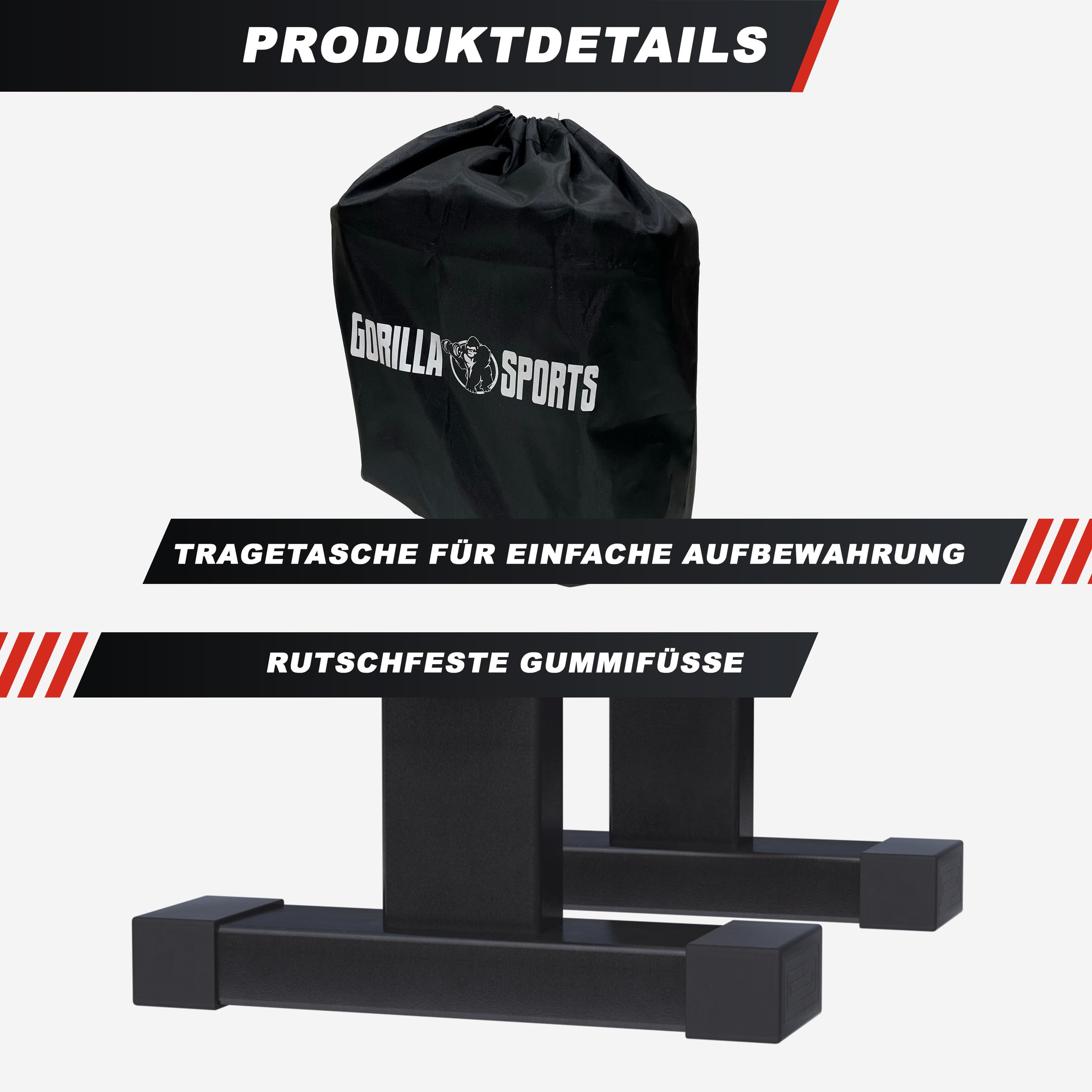 GORILLA SPORTS® Liegestützgriffe - 2er Set, aus Holz, Stahl, Rutschfest, bis 300kg, inkl. Tragetasche - Calisthenics Equipment, Parallettes, Handstand Griffe, Push Up Bars, Liegestütze Barren
